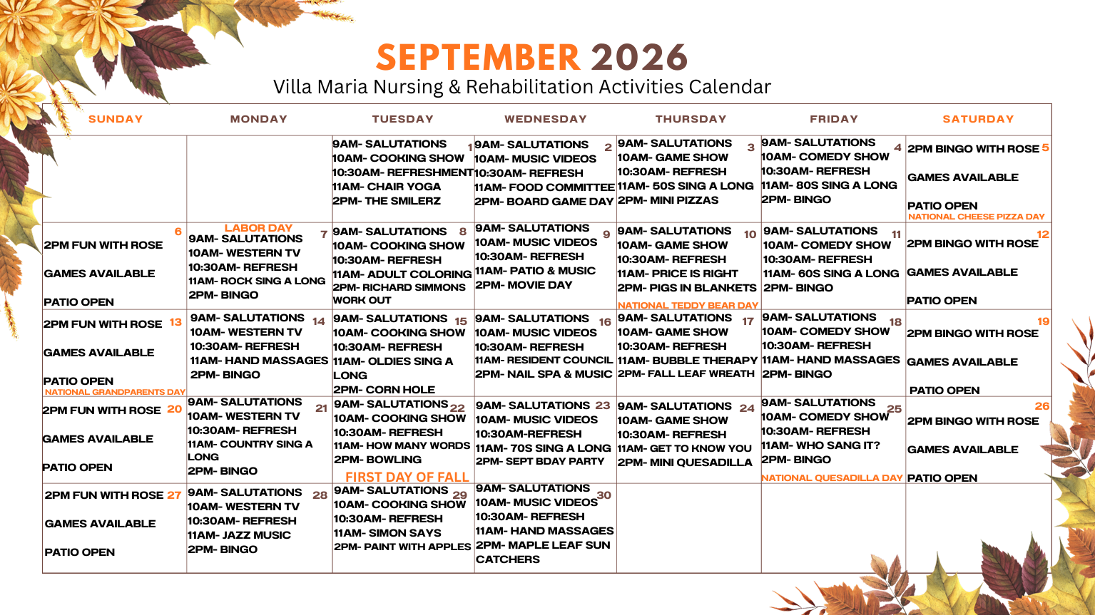 Calendar | Villa Maria Calendar | Villa Maria