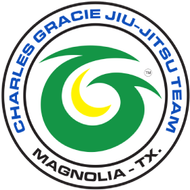 Charles Gracie Jiu-Jitsu Magnolia Team logo. Green and blue circle with Magnolia, TX. Large green "G" with yellow crescent.