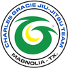 Charles Gracie Jiu-Jitsu Magnolia Team logo. Green and blue circle with Magnolia, TX. Large green "G" with yellow crescent.