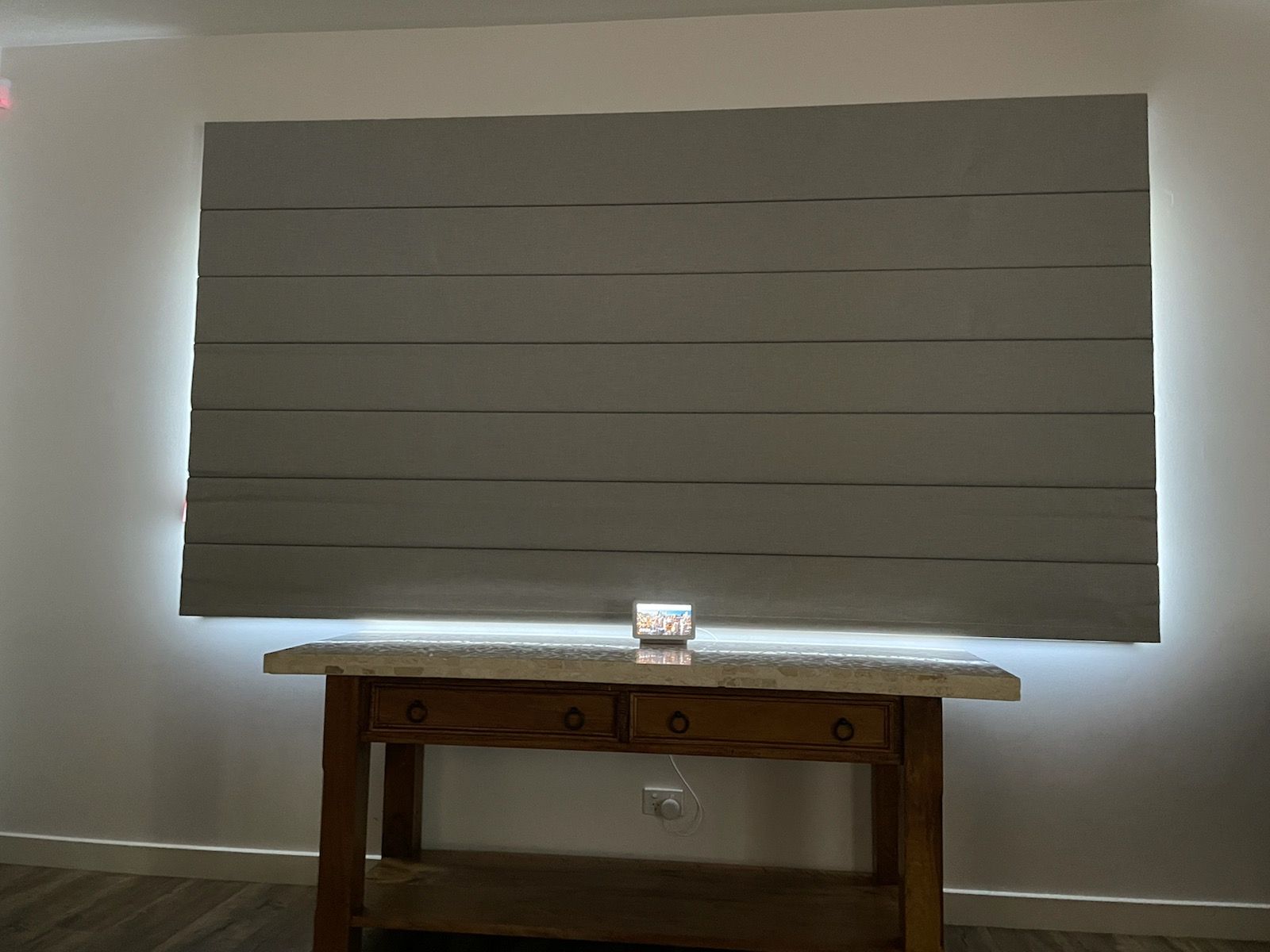 Grey Roman Blind Over a Table - Blairgowrie, VIC - Curtains & Blinds by Dannielle Harris