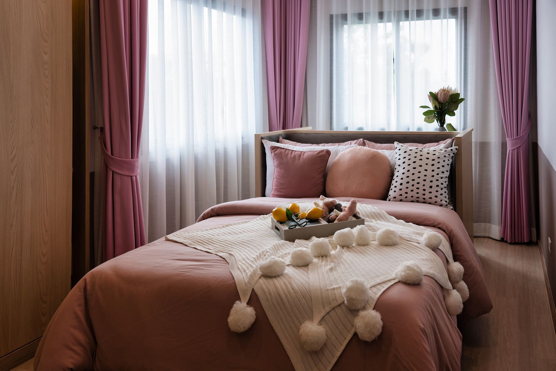 Pink and White Curtains in Bedroom - Blairgowrie, VIC - Curtains & Blinds by Dannielle Harris