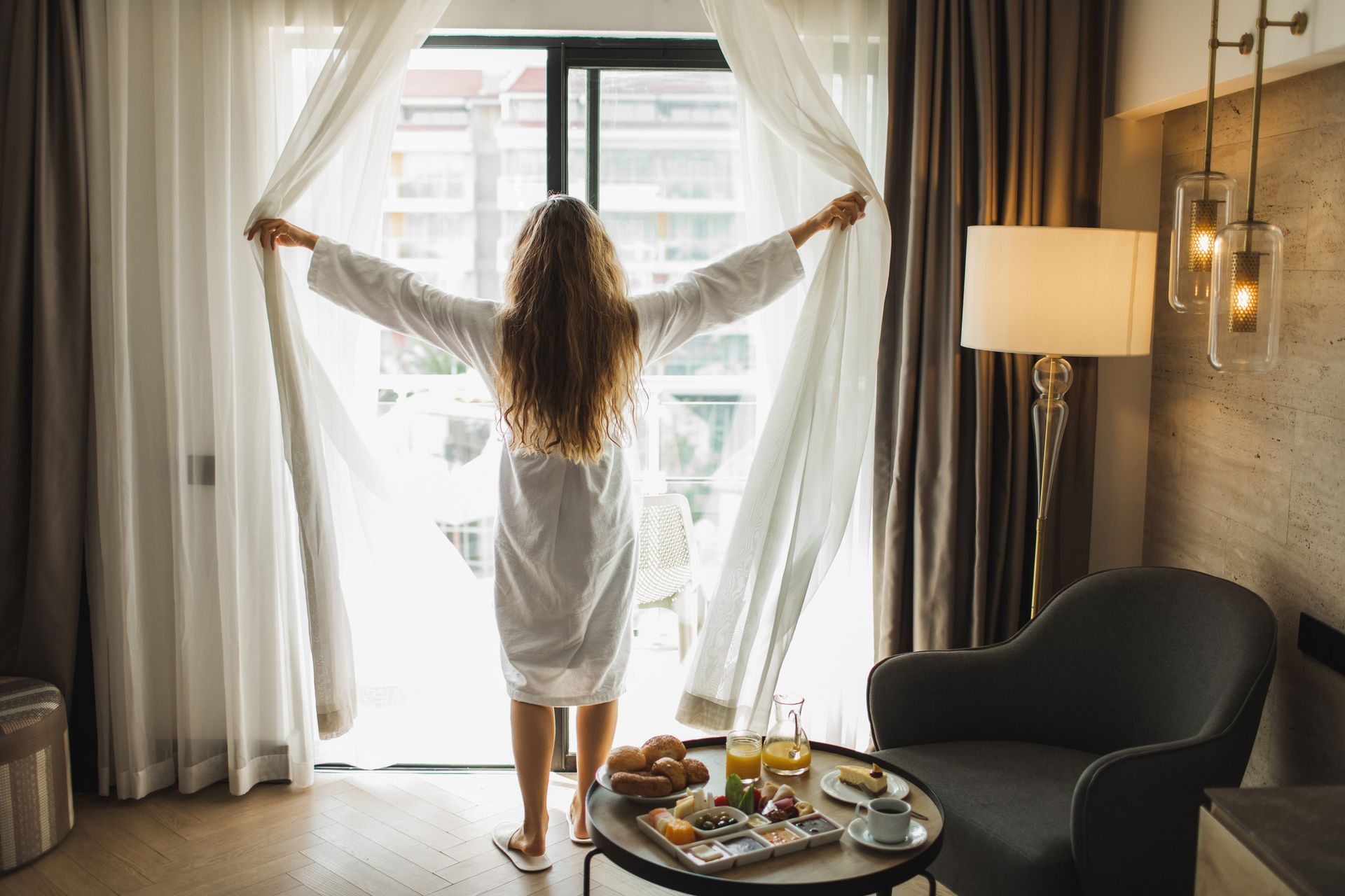 Woman Open Up White Curtain - Blairgowrie, VIC - Curtains & Blinds by Dannielle Harris