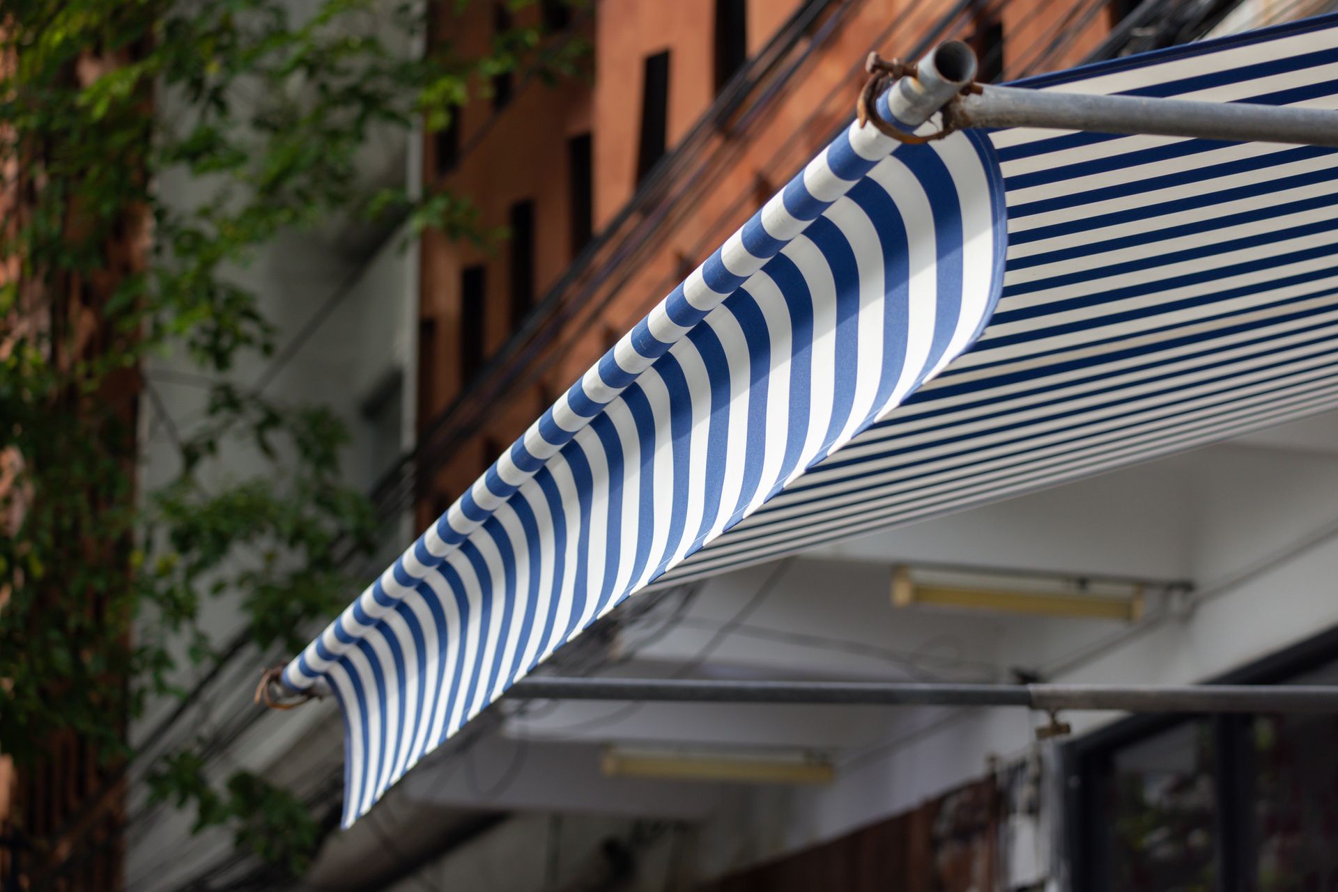 Blue and White Stripe Drop Awnings - Blairgowrie, VIC - Curtains & Blinds by Dannielle Harris