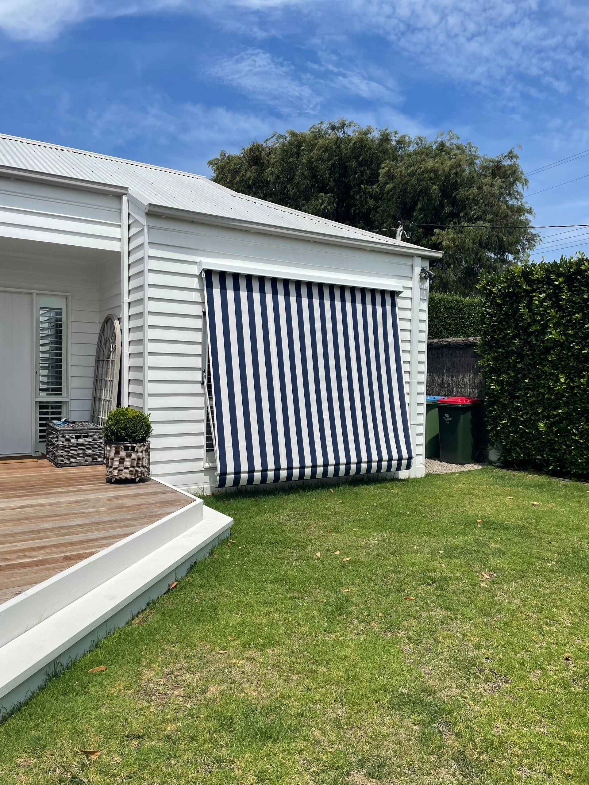 Blue and White Striped Awning - Blairgowrie, VIC - Curtains & Blinds by Dannielle Harris