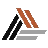 Abstract logo with black and orange diagonal bars above gray horizontal lines on a white background