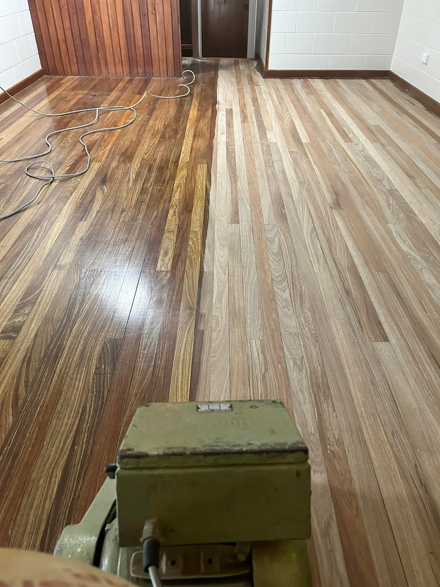 Wood Floor Being Sanded; Half Finished — Scott Johnston Floor Sanding in Atherton Tablelands, QLD