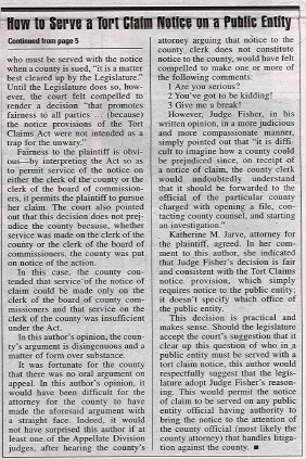 Text from a newspaper article about serving a tort claim notice on a public entity.