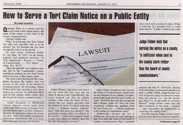 Newspaper article: How to Serve a Tort Claim Notice on a Public Entity, with 