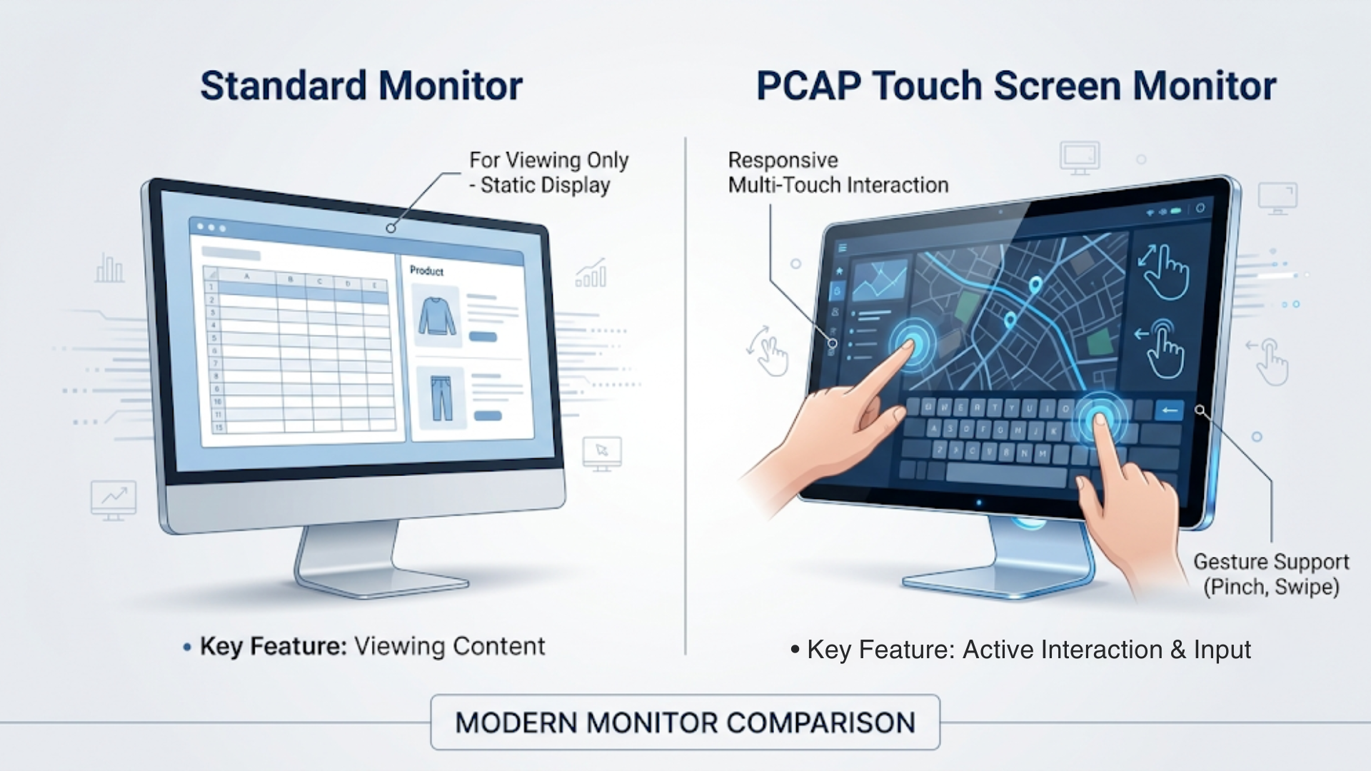 PCAP touch screen monitors compared with standard monitors
