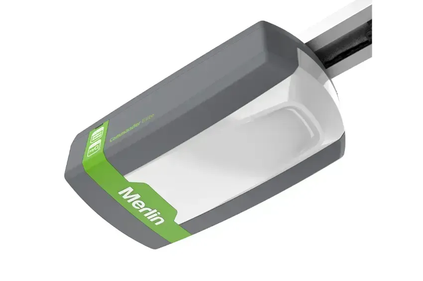 A merlin garage door opener is shown on a white background.