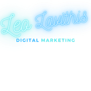 A neon sign that says leo lauthis digital marketing on a white background.