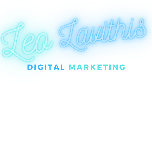 A neon sign that says leo lauthis digital marketing on a white background.