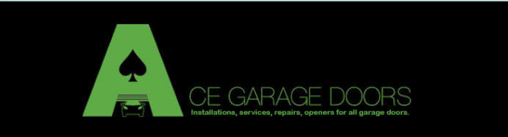 A logo for ace garage doors with a spade on it