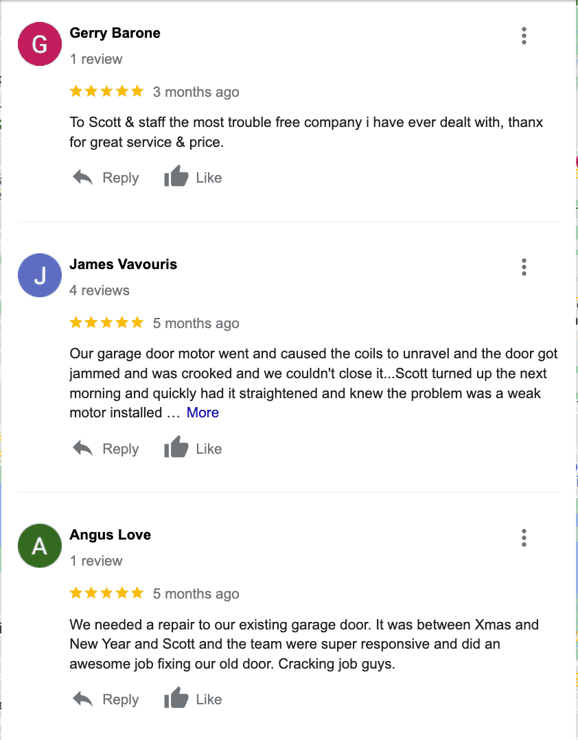 A screenshot of a google review for a garage cleaning company.