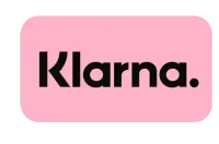 Klarna logo: Black text on a rounded pink rectangle.
