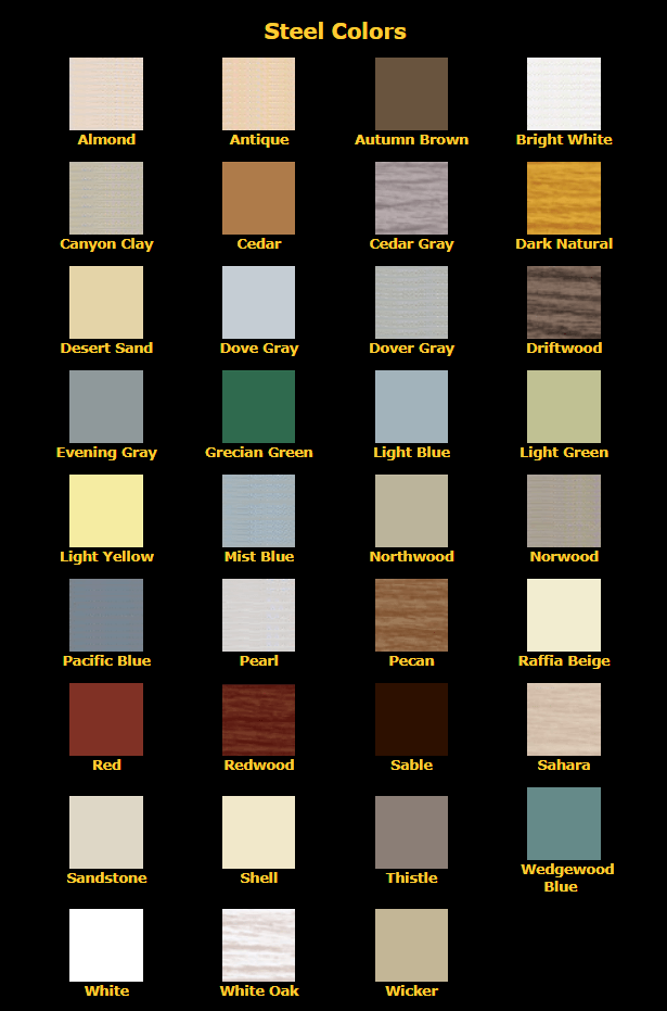 Steel Colors Palette | Eldorado, WI | Karst Builders, Inc. Steel Colors Palette | Eldorado, WI | Karst Builders, Inc.