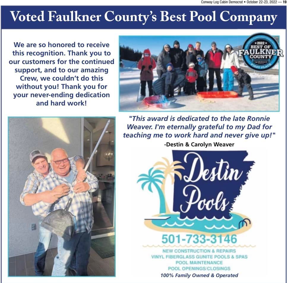 A newspaper article about voted faulkner county 's best pool company