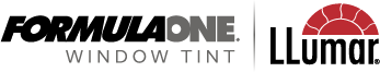 The formula one window tint logo is shown on a white background.