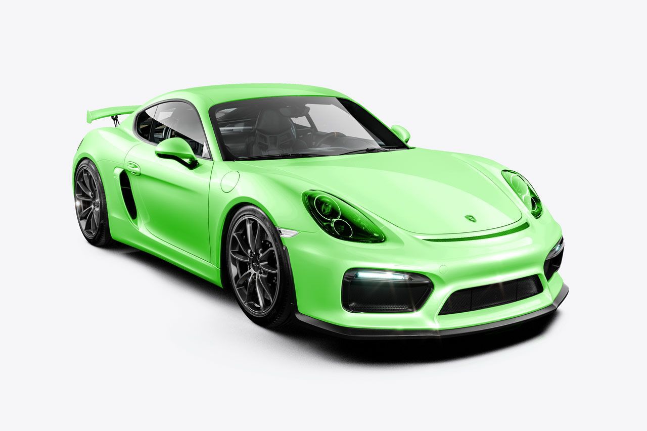Green Porsche sports car on a white background.