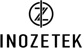 A black and white logo for inozetek on a white background