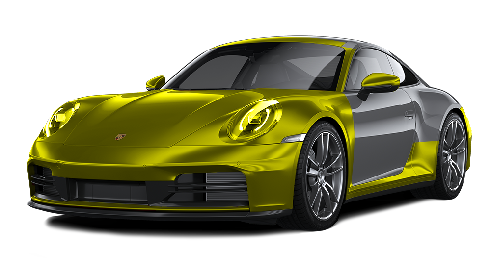 Yellow and gray Porsche sports car.
