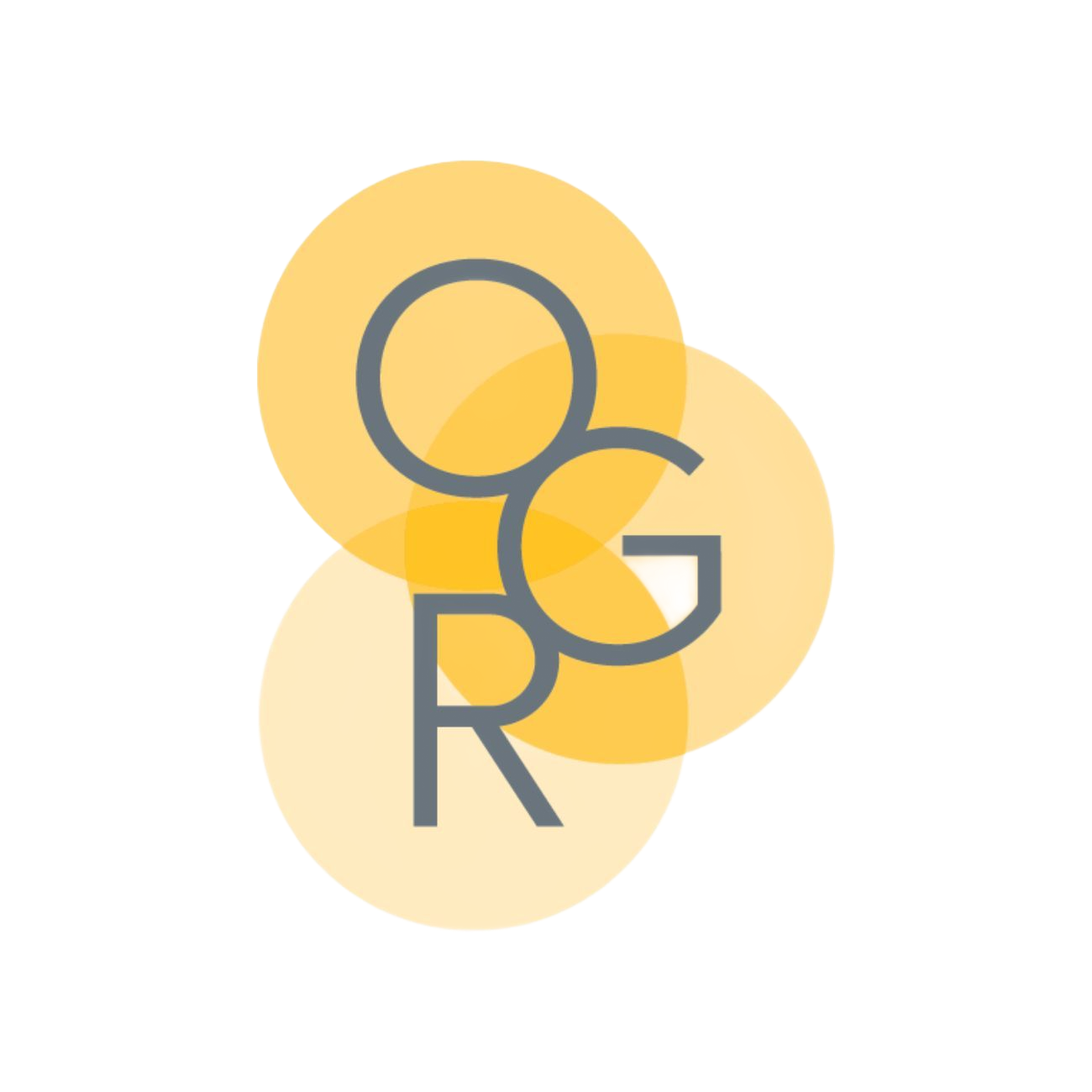 Gray letters OGR overlapping yellow circles.