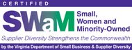Certified SWaM logo: Small, Women and Minority-Owned business certification from the Virginia Department of SBSD.