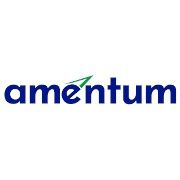 The Amentum logo, featuring the company name in dark blue text with a green arrow accent above the letter 
