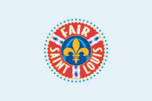 Fair Saint Louis logo with red, white, blue, and gold fleur-de-lis emblem