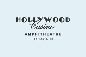 Hollywood Casino Amphitheatre logo, St. Louis, MO, in black on a light blue background