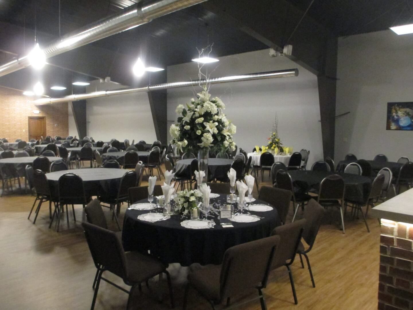 Seating with tables set up at Event Center at Riverview Funeral Home and Event Center in Peru, IN