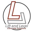 Lift and Level Concrete Solutions logo with red and gray interlocking Ls in a circle