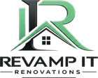 Revamp It Renovations logo with green and black house roof design and bold text