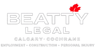 BEATTY LEGAL logo with red maple leaf and text: Calgary, Cochrane, employment, construction, personal injury