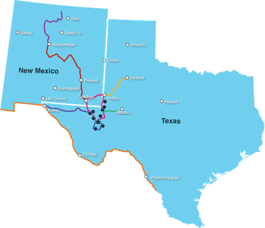 Map of Texas highlighting the western region with a light blue circle.