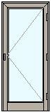 Puerta alta de cristal con marco beige, tirador metálico y travesaños diagonales