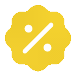 Un autocollant jaune avec un signe de pourcentage blanc à l'intérieur.