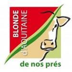 Un logo pour blonde d'aquitaine de nos pres avec une vache dessus.