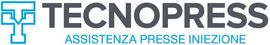 Logo di Tecnopress Srl con illustrazione di una macchina bianca su sfondo verde acqua.