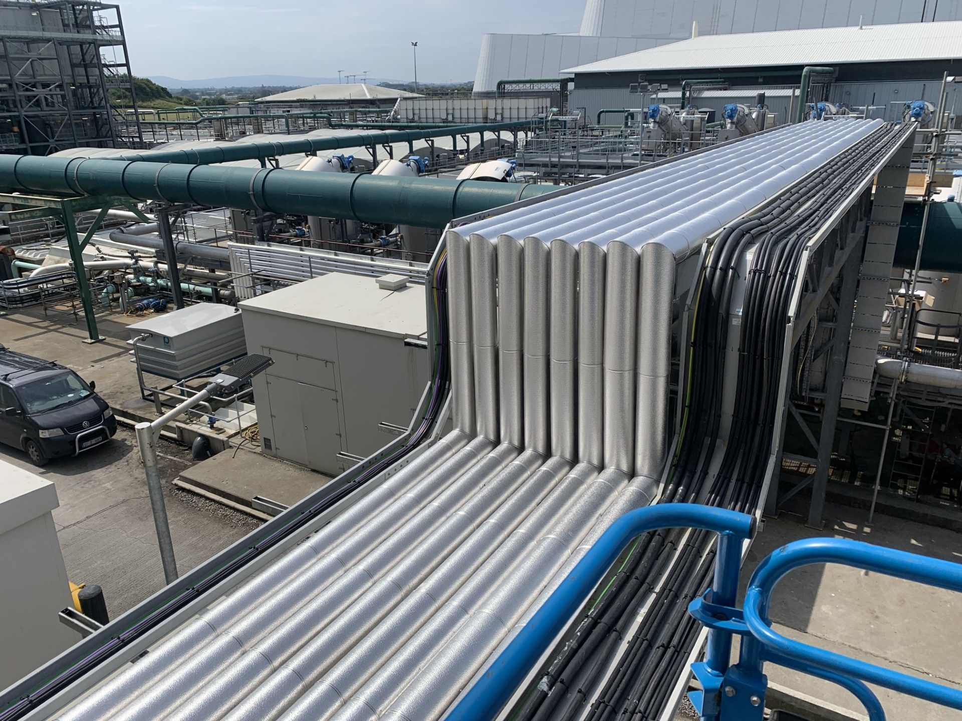 Aluminium cladding installed by Lagforce on external pipework in a waste water treatment facility (WWTP)