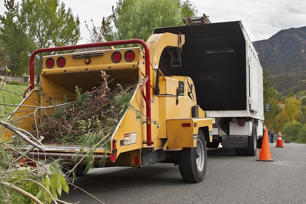 A Tree Chipper Is Attached To The Back Of A Truck — D & M Tree Services In Taree, NSW