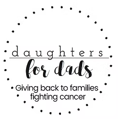 Daughters for Dads logo with dotted circle and text: “Giving back to families fighting cancer.”