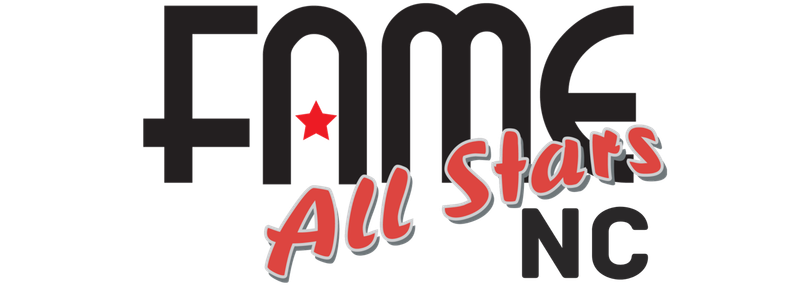 FAM All Stars NC logo in black and red text with a red star accent