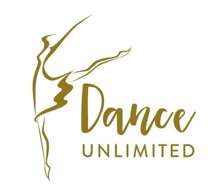 Gold dancer logo with the text “Dance Unlimited” on a white background