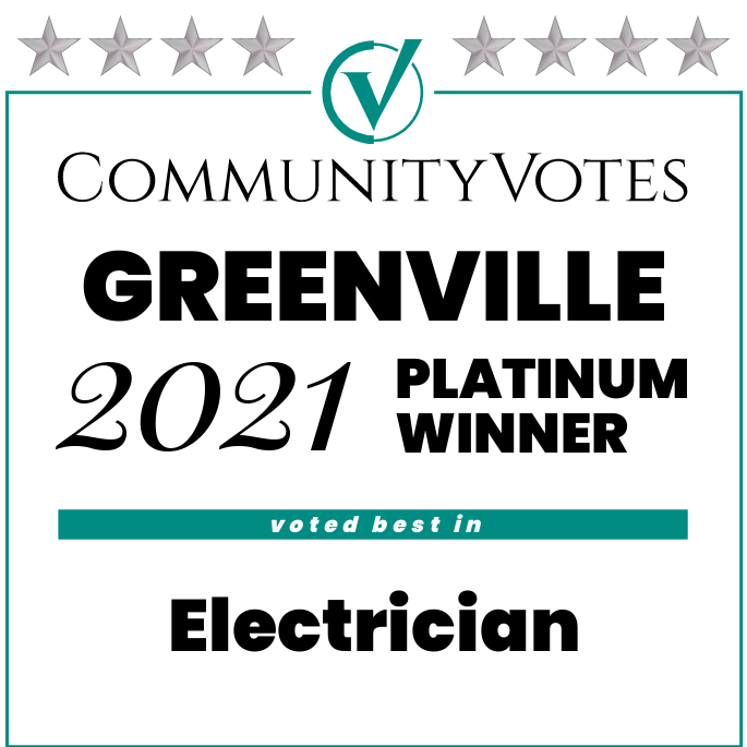 CommunityVotes Greenville 2021 Platinum Winner for Electrician badge