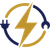 Blue and gold electric plug and wrench encircling a lightning bolt icon