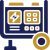 Blue and gold computer cart icon with lightning bolt and keypad