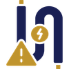 Blue “in” logo with gold warning triangle and lightning bolt icon