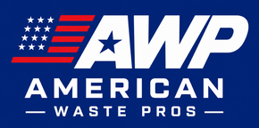 American Waste Pros logo with white AWP letters and red-and-blue American flag stripes