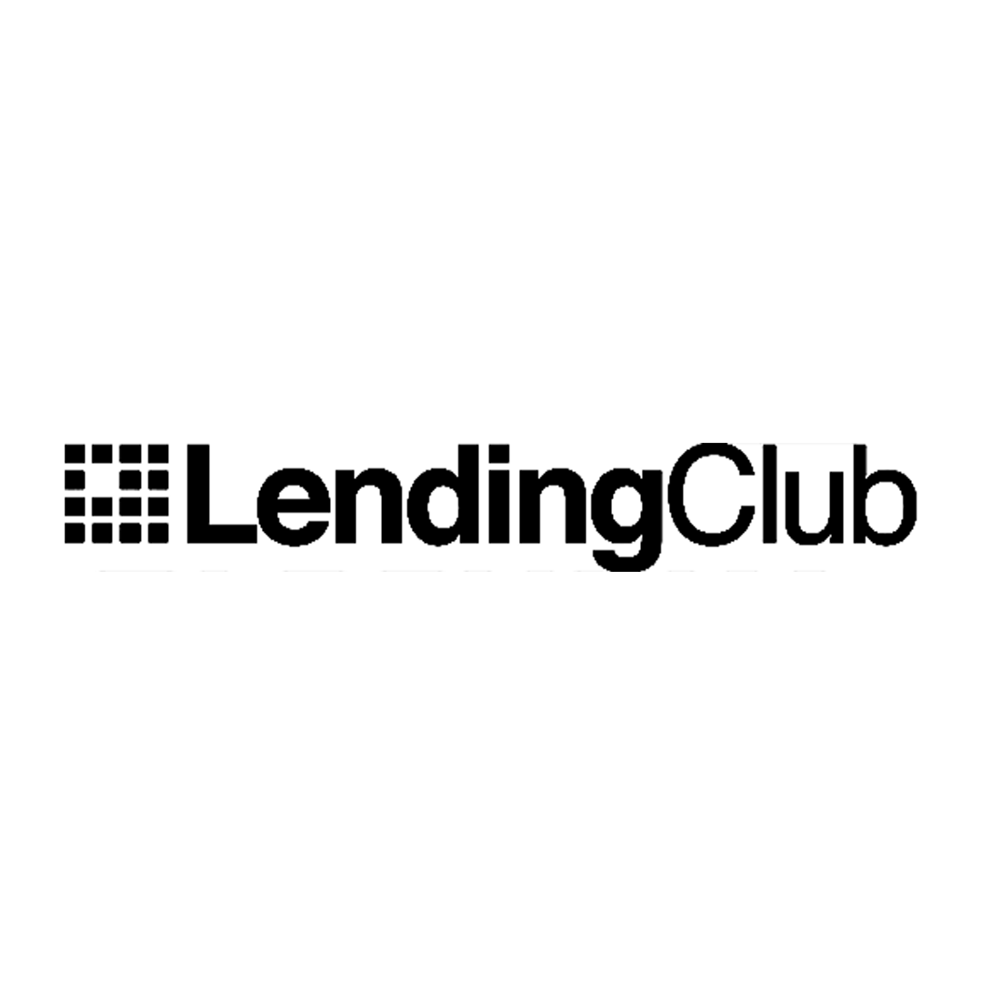 The lending club logo is black and white on a white background.